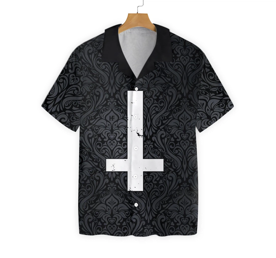 Reversed Cross Goth Hawaiian Shirt, Button Up Aloha Shirt For Men, Women