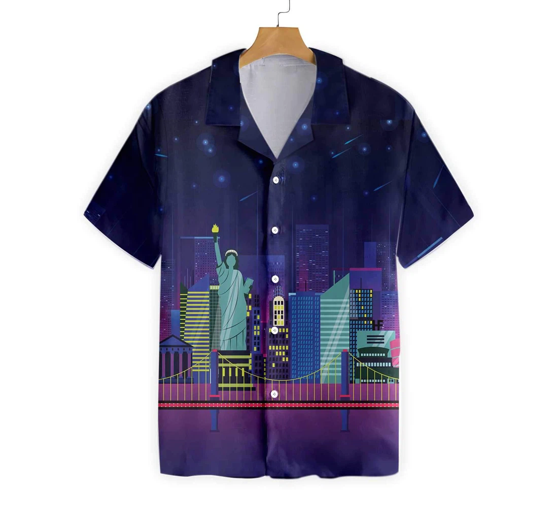 New York City By Night Hawaiian Shirt, Button Up Aloha Shirt For Men, Women