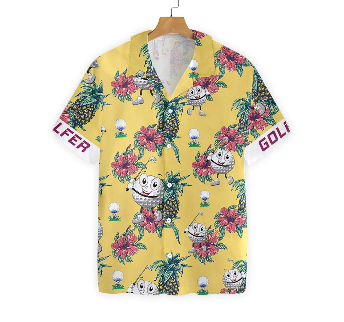 Golfer Pineapple Seamless Pattern Custom Hawaiian Shirt, Button Up Aloha Shirt For Men, Women