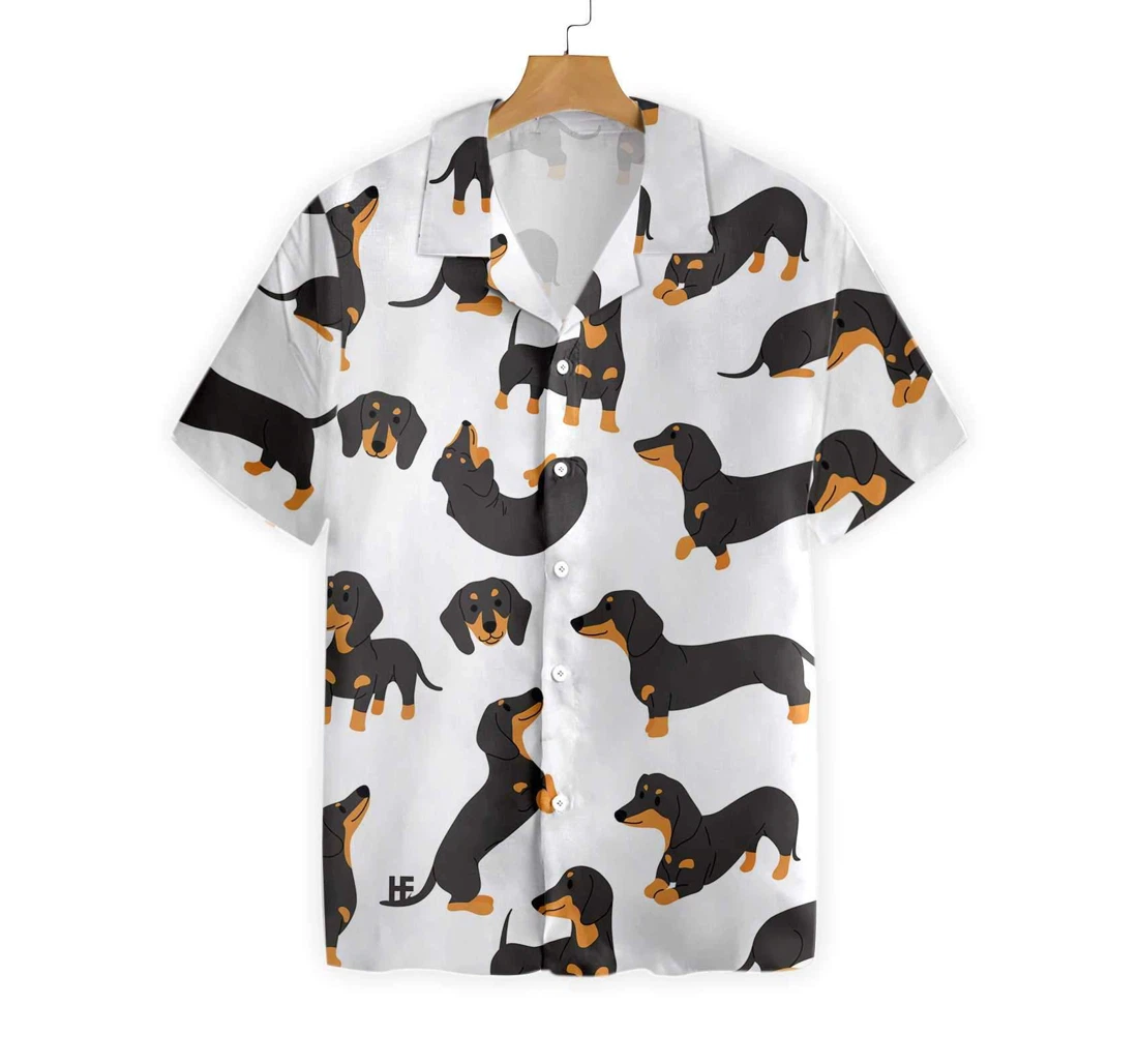 Dachshund Pattern Hawaiian Shirt, Button Up Aloha Shirt For Men, Women