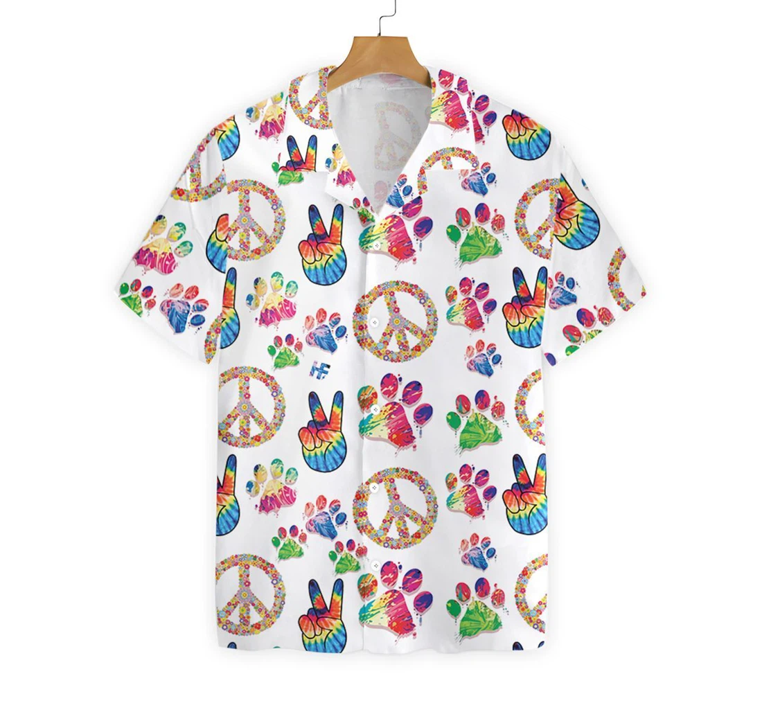 Peace Love Dog Seamless Hawaiian Shirt, Button Up Aloha Shirt For Men, Women