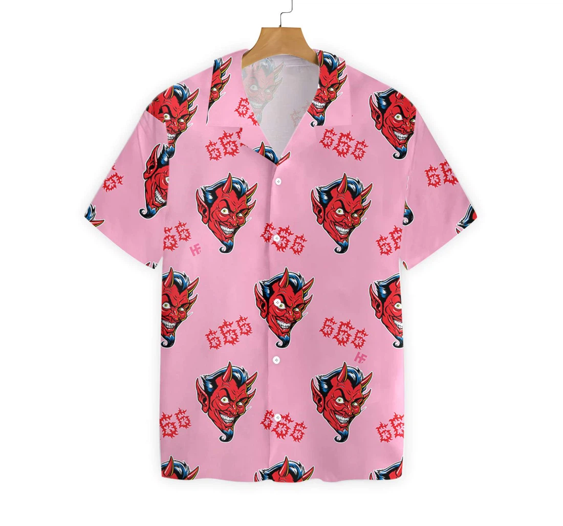 Seamless Red Devil Face Hawaiian Shirt, Button Up Aloha Shirt For Men, Women