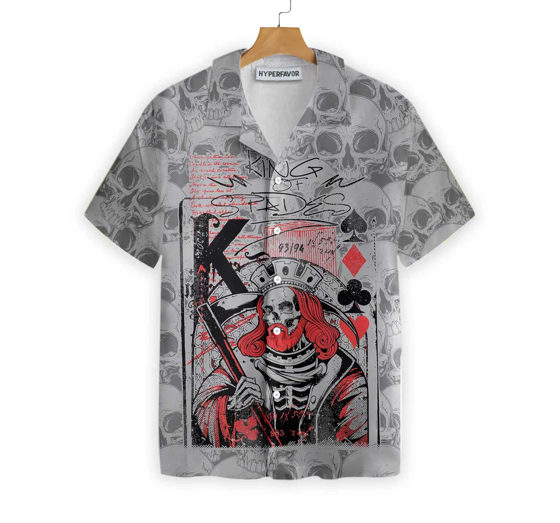 Skull King Spades Skull Best Skull And Hawaiian Shirt, Button Up Aloha Shirt For Men, Women