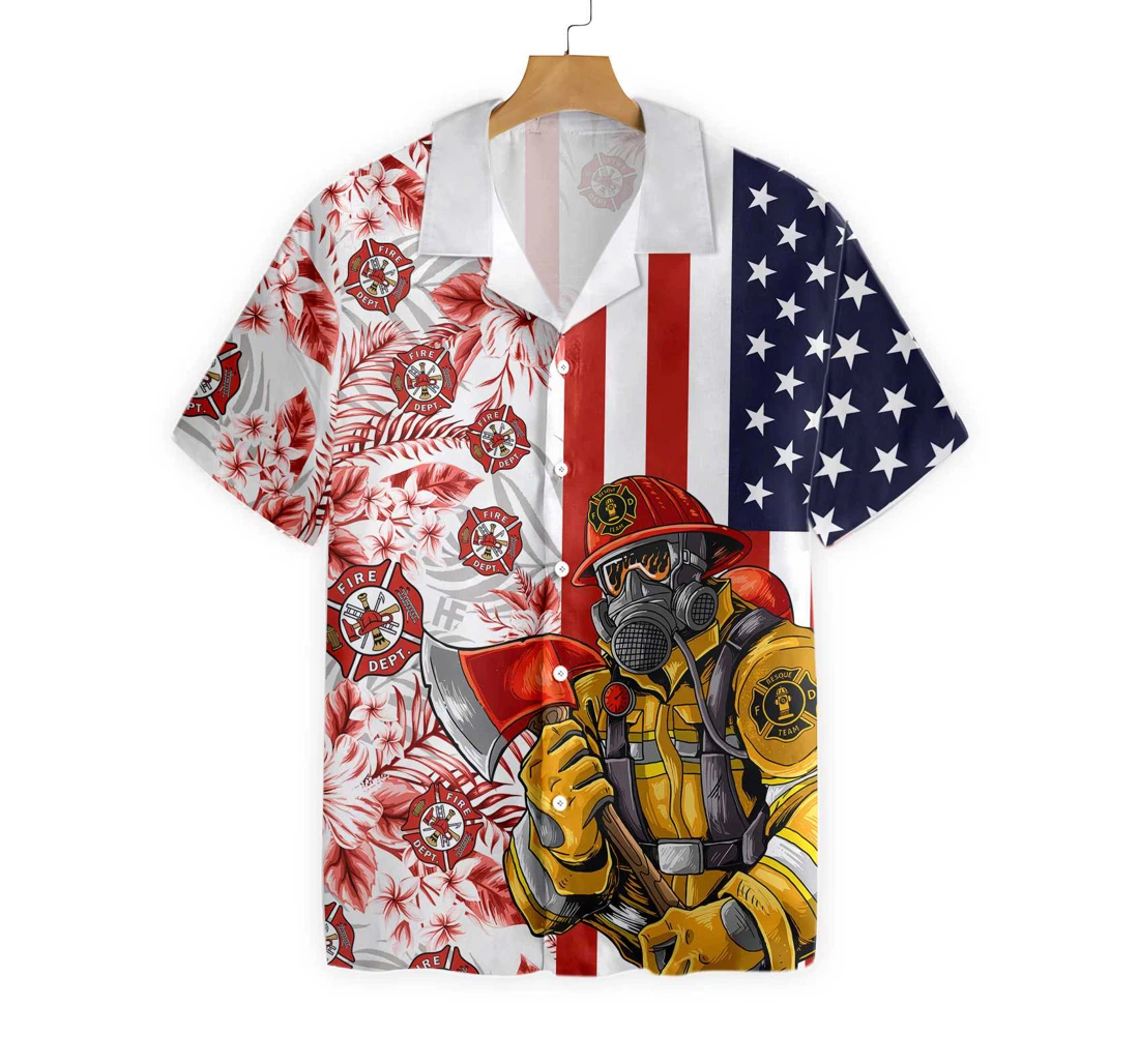 Firefighter American Flag Firefighter Texas Bluebonnet Fire Dept Logo Firefighter Hawaiian Shirt, Button Up Aloha Shirt For Men, Women