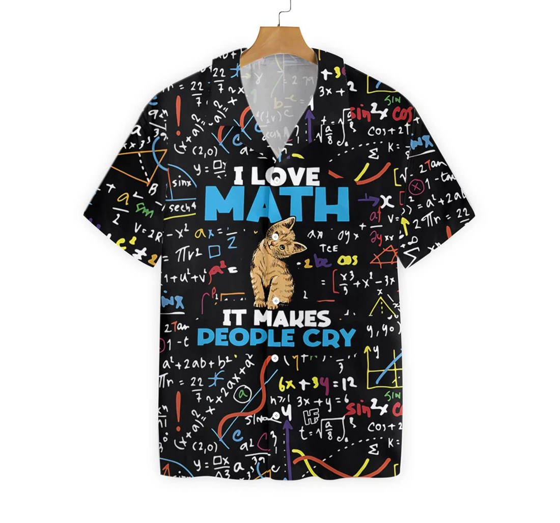 Cat I Love Math Hawaiian Shirt, Button Up Aloha Shirt For Men, Women