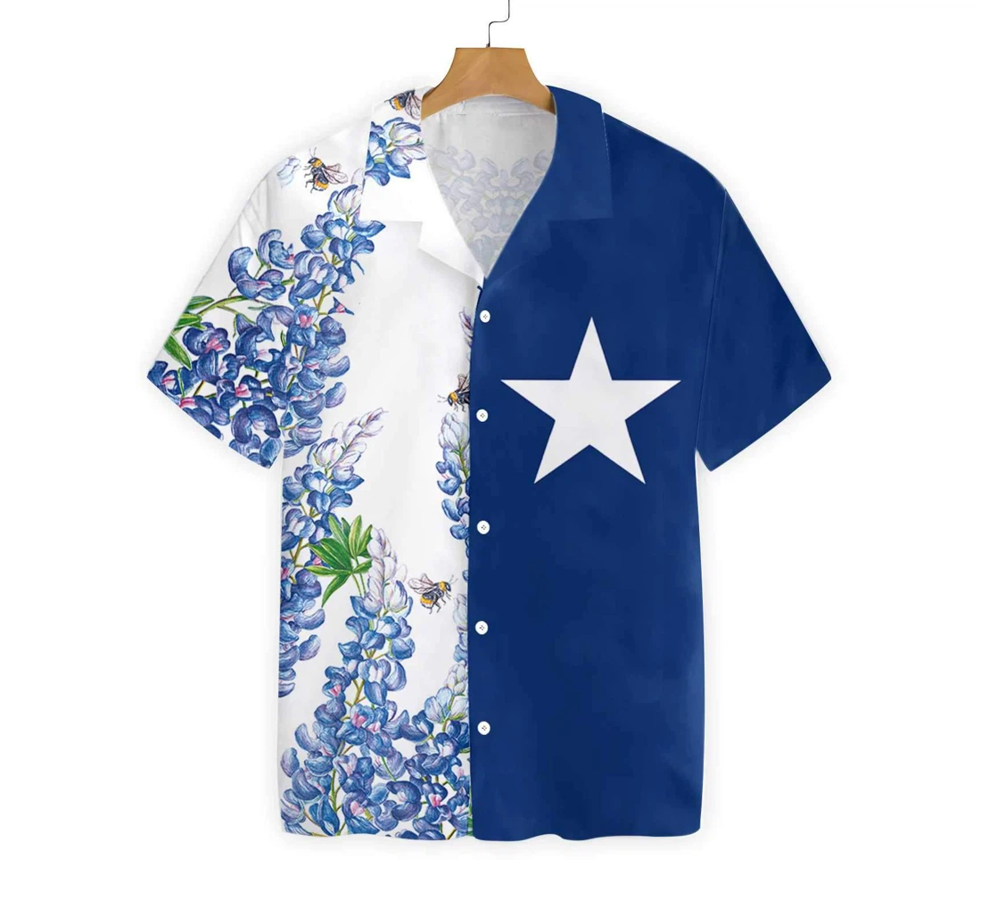 Royal Blue Bluebonnet Texas Texas Flag Horizontal Version, Proud Texas Hawaiian Shirt, Button Up Aloha Shirt For Men, Women