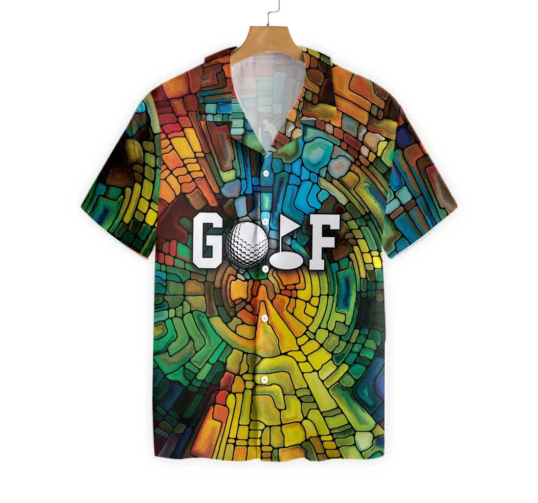 Golf Stained Glass Hawaiian Shirt, Button Up Aloha Shirt For Men, Women