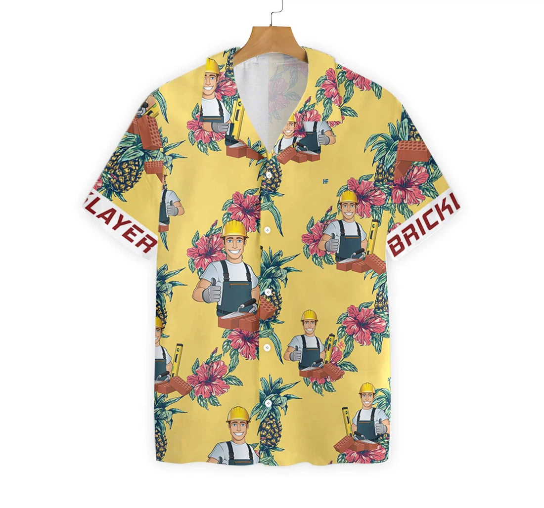 Bricklayer Pineapple Seamless Pattern Hawaiian Shirt, Button Up Aloha Shirt For Men, Women