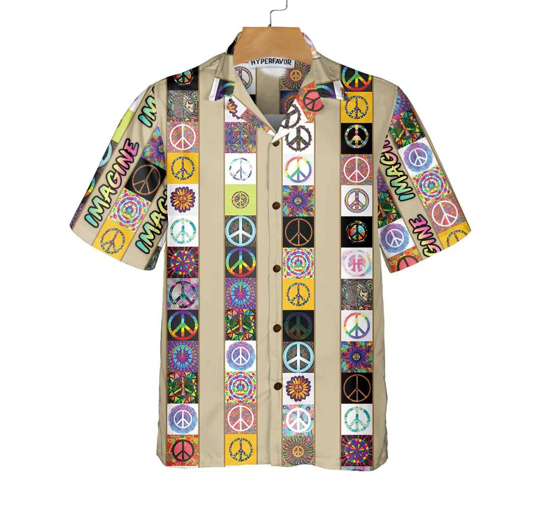 Peace Hippie Peace Sign Pattern Unique Hippies Hawaiian Shirt, Button Up Aloha Shirt For Men, Women