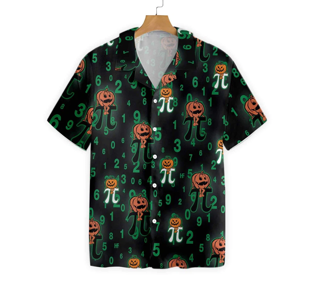 Math Seamless Pattern Pumpkin Pi Hawaiian Shirt, Button Up Aloha Shirt For Men, Women