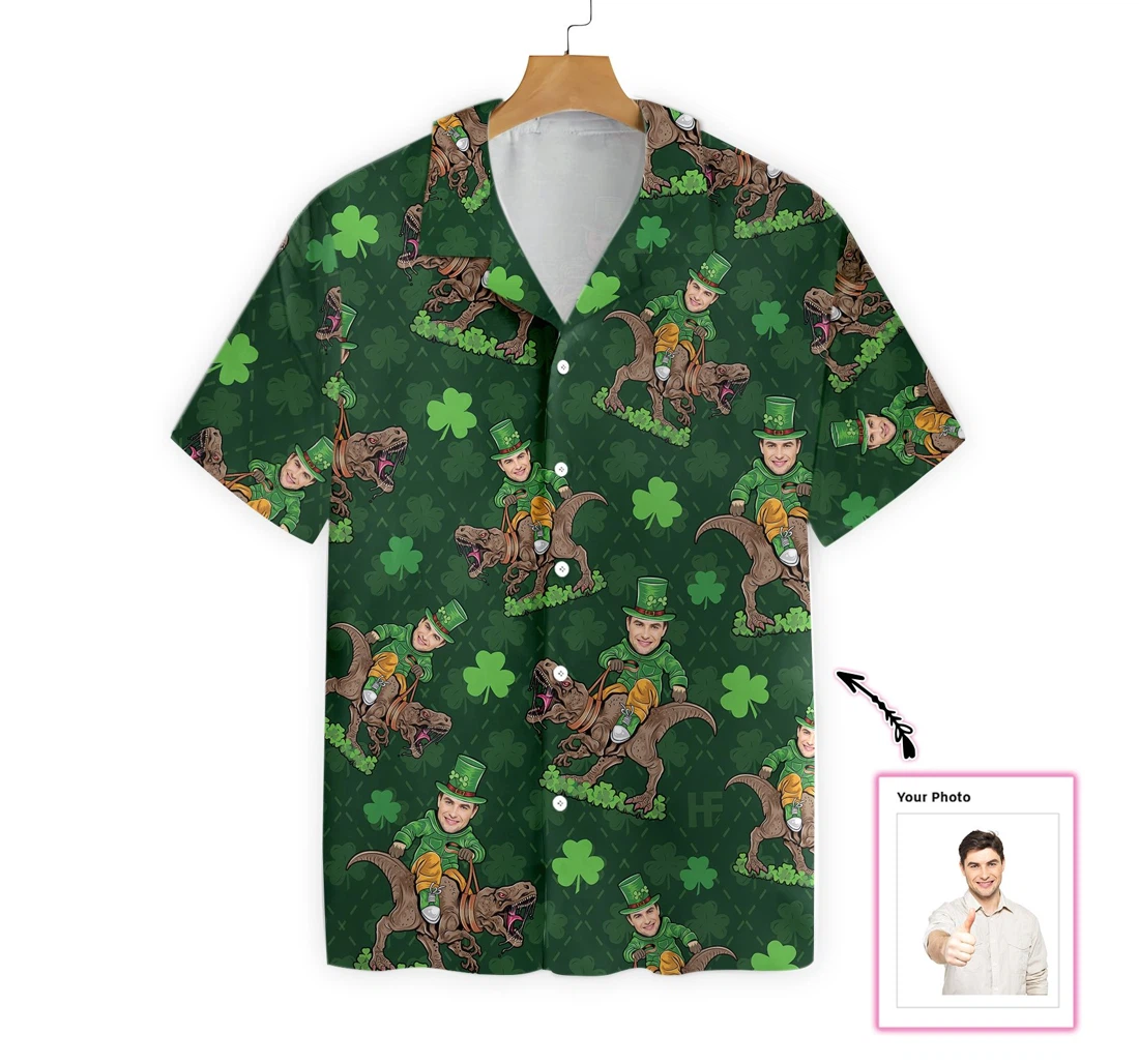 St Patrick's Day Dinosaur Custom Hawaiian Shirt, Button Up Aloha Shirt For Men, Women