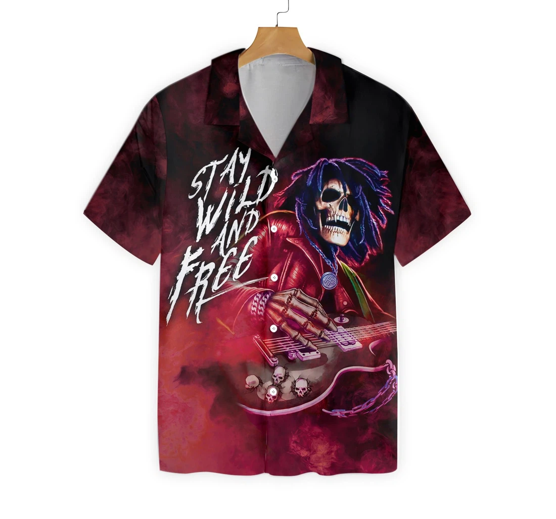 Guitar Stay Wild And Free Hawaiian Shirt, Button Up Aloha Shirt For Men, Women