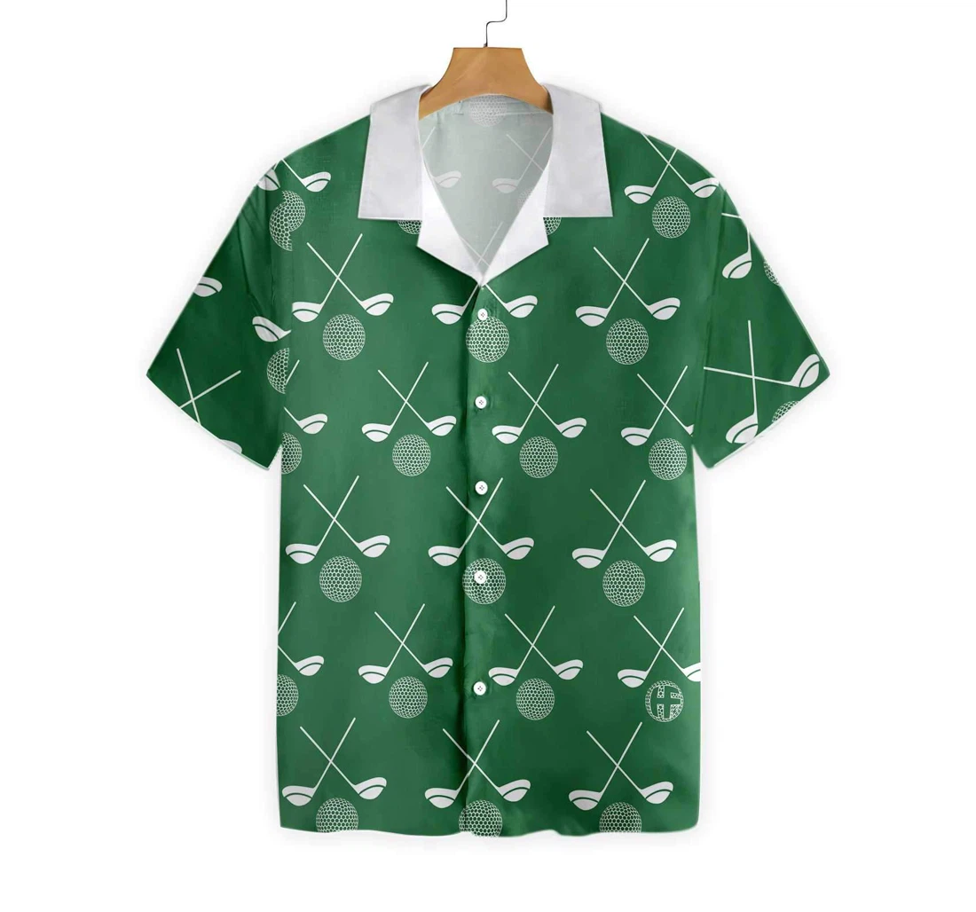 Golf White Pattern Green Background Hawaiian Shirt, Button Up Aloha Shirt For Men, Women