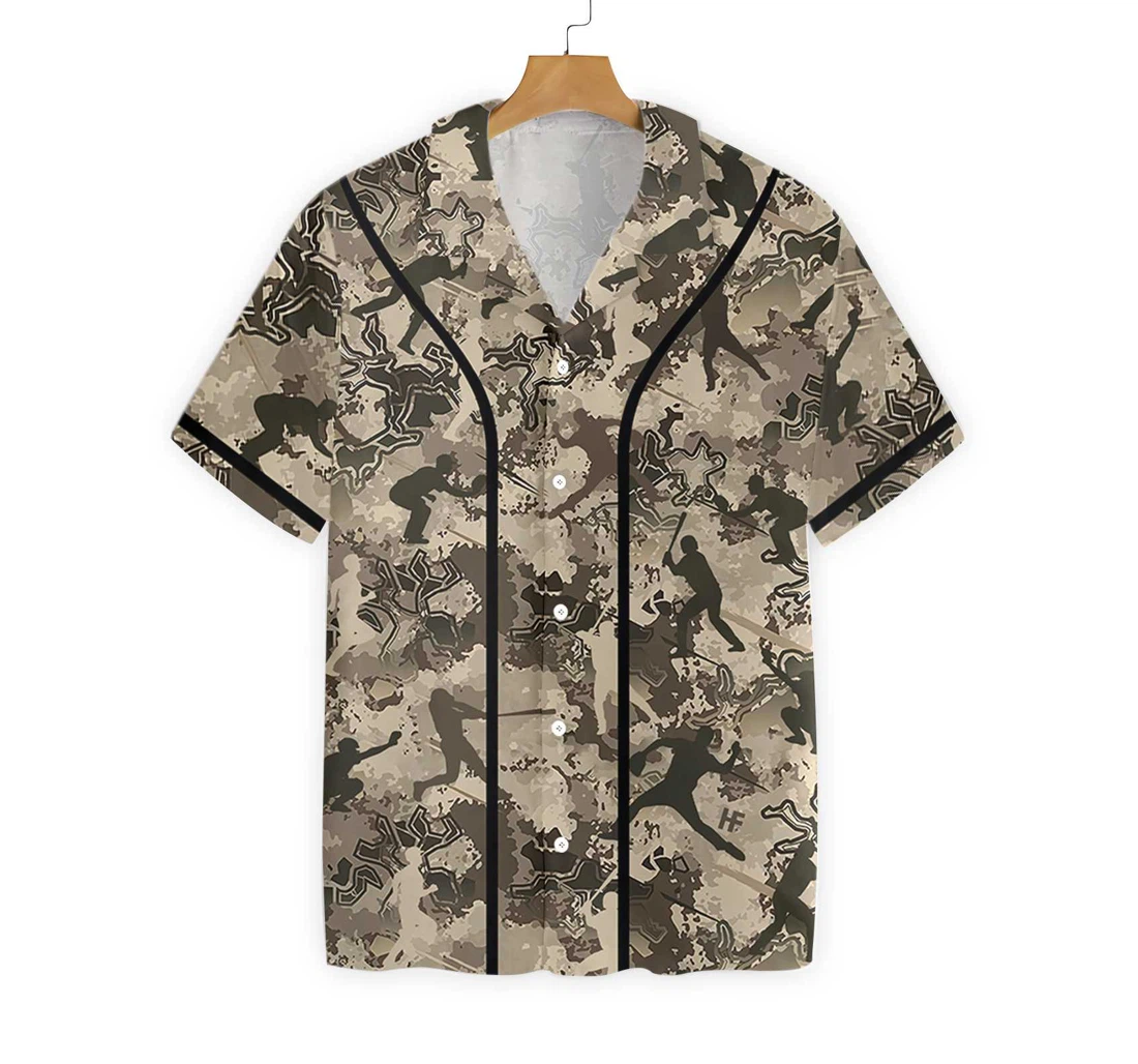 Baseball Camo Pattern Hawaiian Shirt, Button Up Aloha Shirt For Men, Women