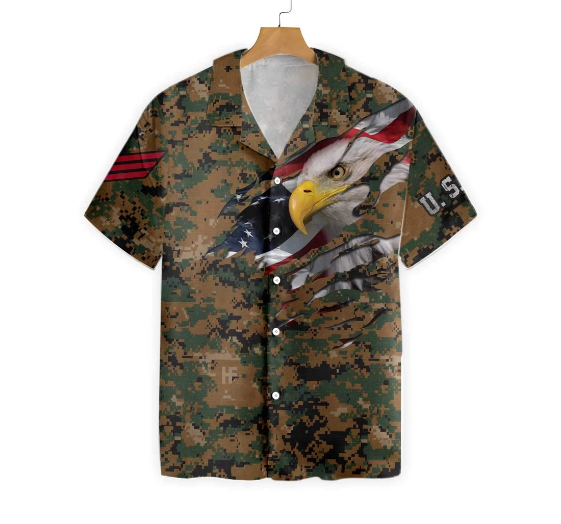 Veteran Proud Us Marine Camouflage Hawaiian Shirt, Button Up Aloha Shirt For Men, Women