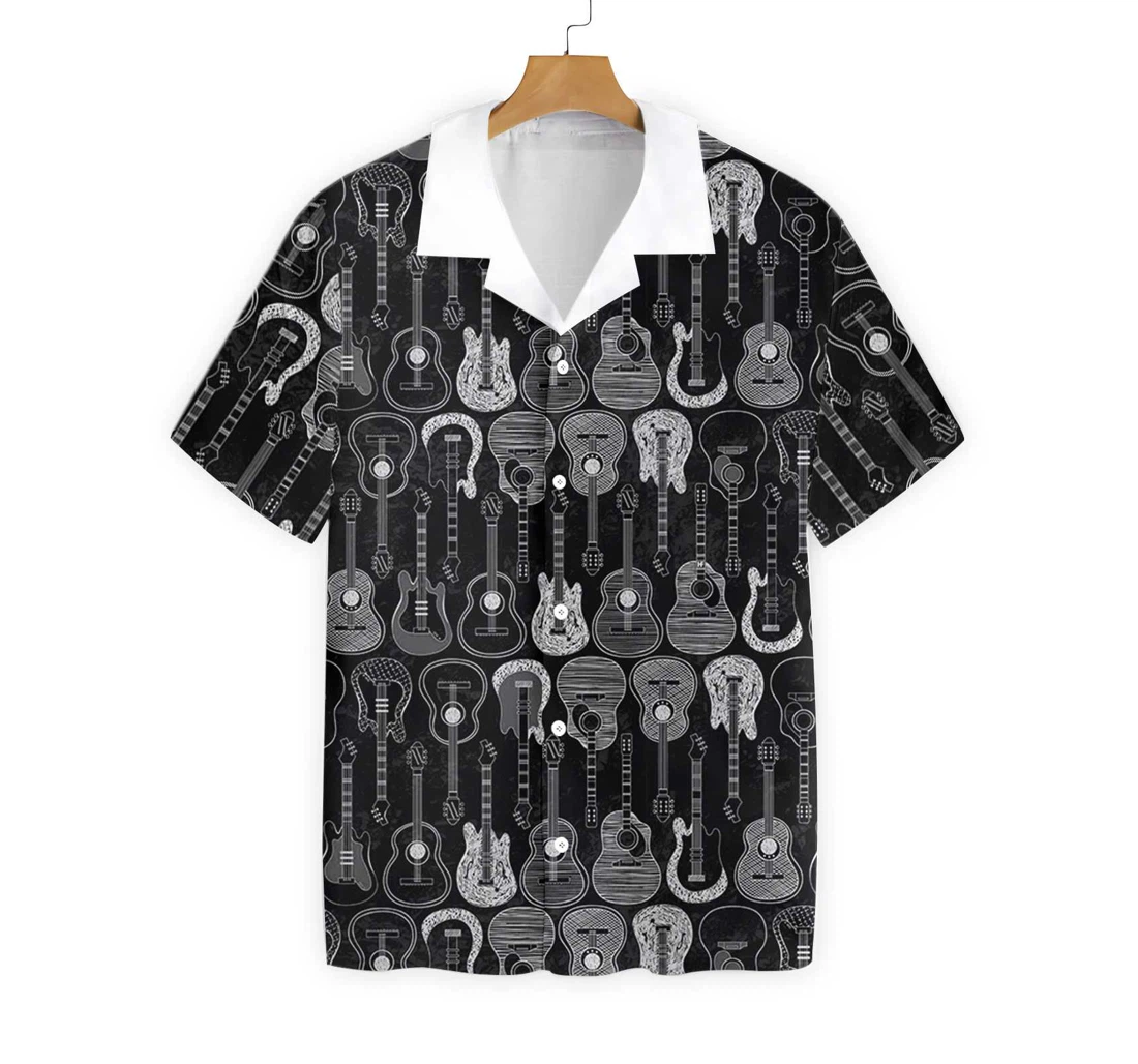 I Have Too Many Guitars Black And White Version Hawaiian Shirt, Button Up Aloha Shirt For Men, Women