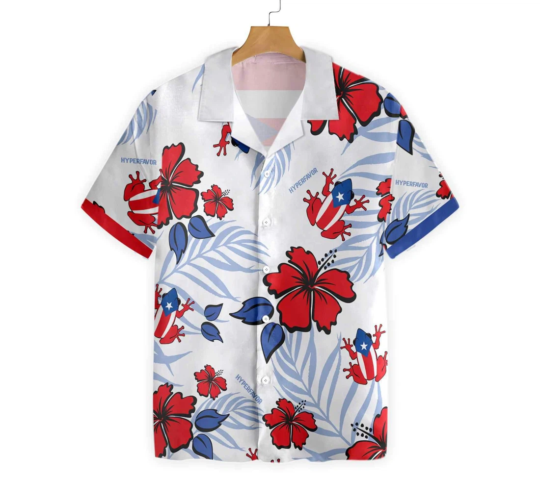 Puerto Rico Common Coquí Flag Hawaiian Shirt, Button Up Aloha Shirt For Men, Women