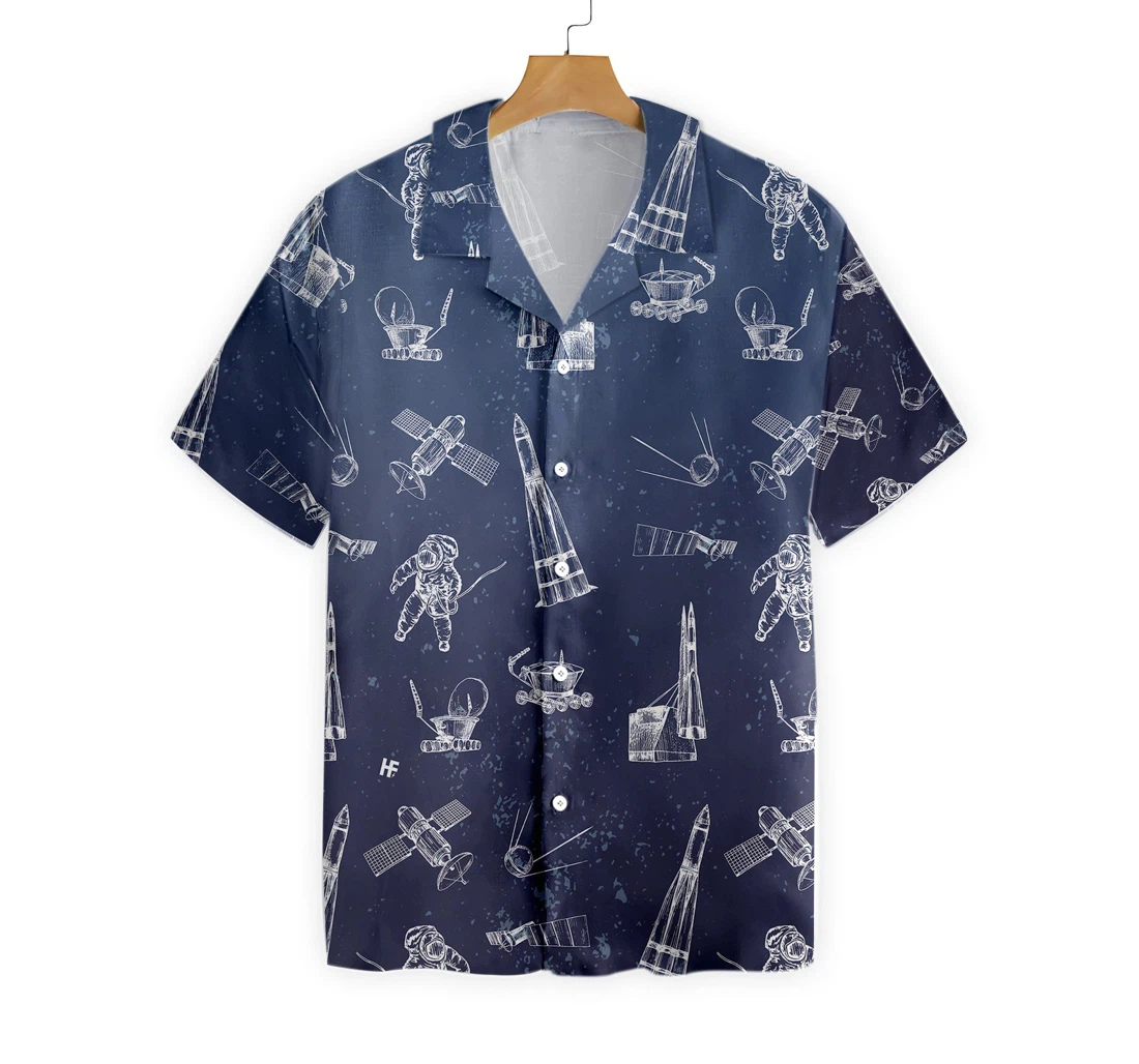 Spaceship And Spaceman Hawaiian Shirt, Button Up Aloha Shirt For Men, Women