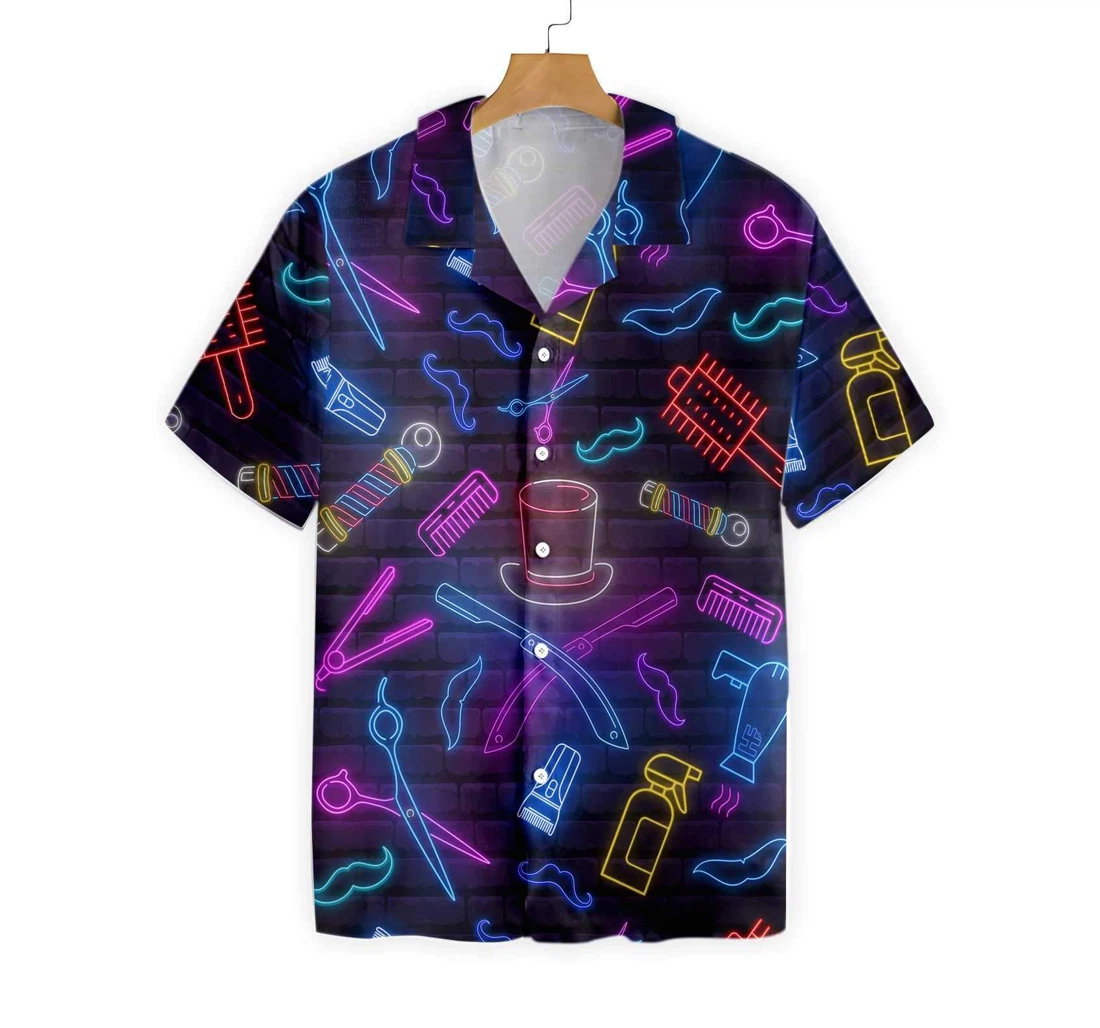 Barber Shop Neon Hawaiian Shirt, Button Up Aloha Shirt For Men, Women