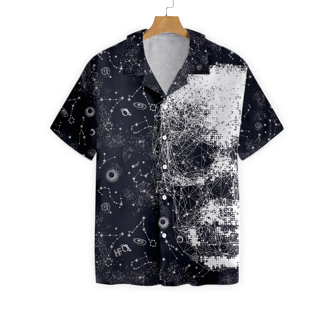 Skull Space Galaxy Constellation Hawaiian Shirt, Button Up Aloha Shirt For Men, Women