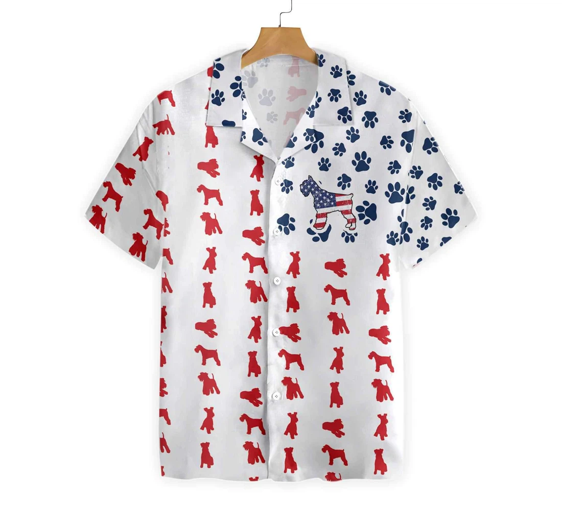 Schnauzer American Flag Hawaiian Shirt, Button Up Aloha Shirt For Men, Women