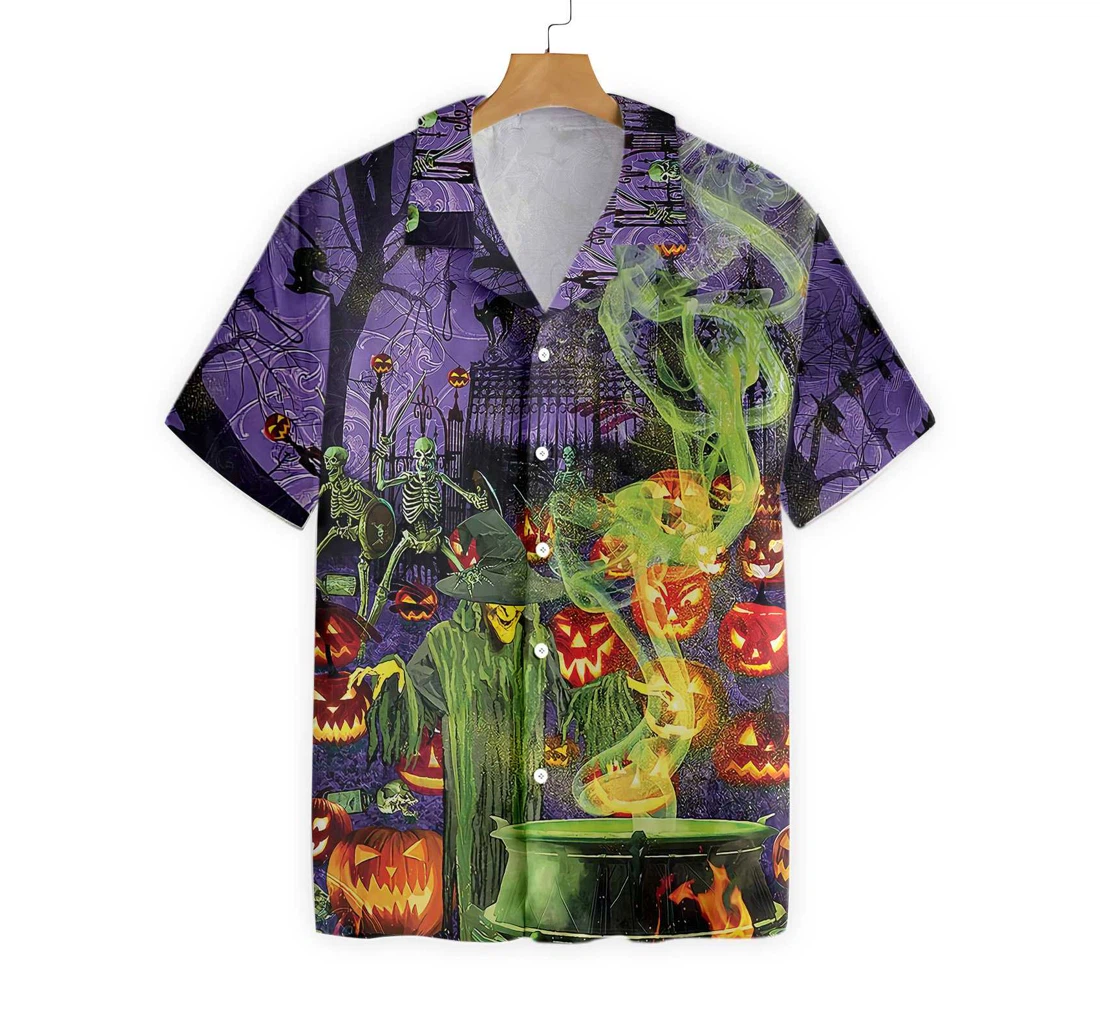 Fright Night Witch Hour Halloween Hawaiian Shirt, Button Up Aloha Shirt For Men, Women