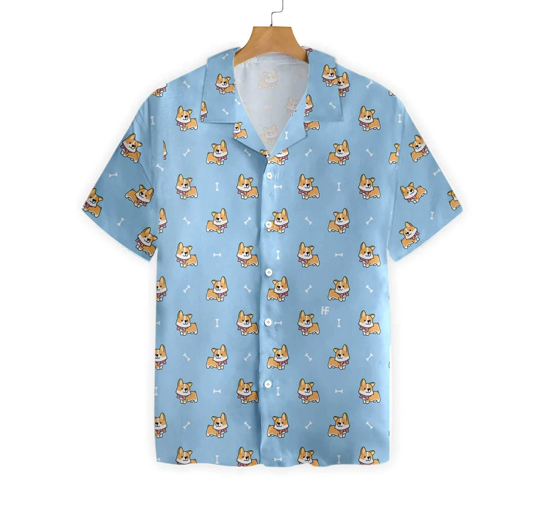 Cute Puppy Corgi Hawaiian Shirt, Button Up Aloha Shirt For Men, Women