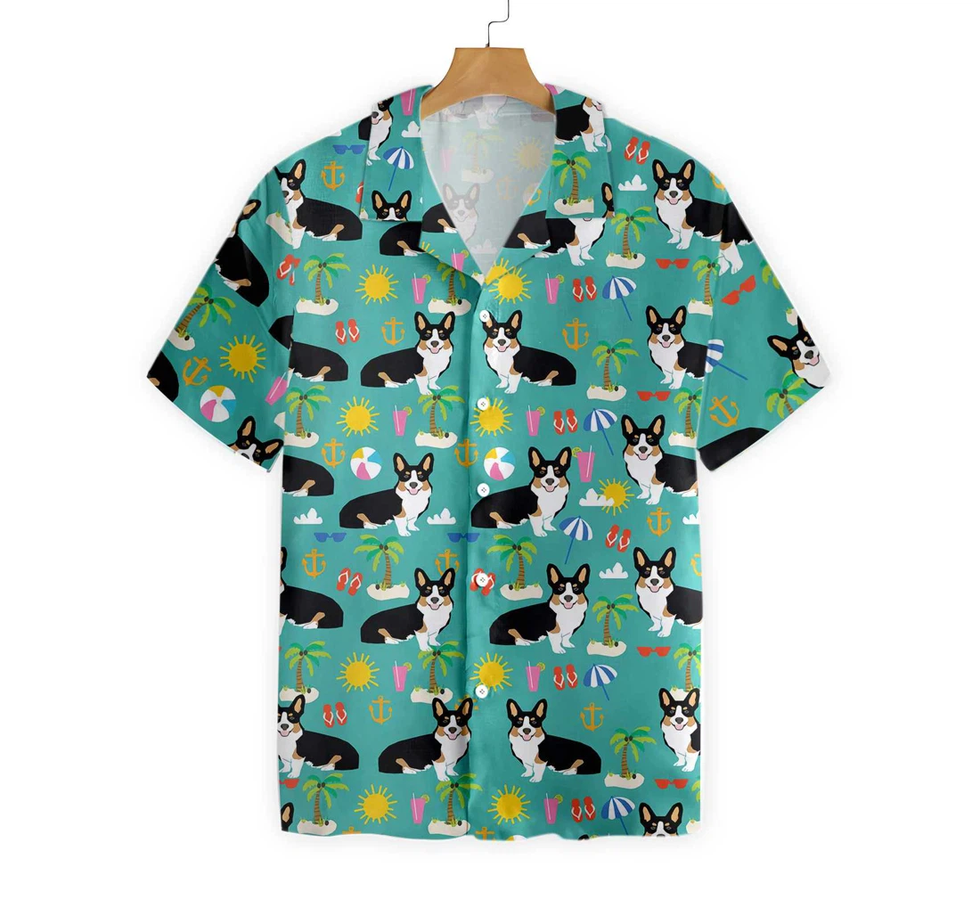 Corgi On The Beach Hawaiian Shirt, Button Up Aloha Shirt For Men, Women