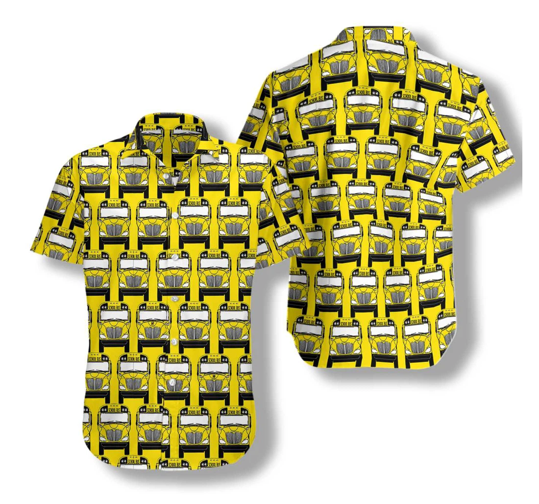 Bus Driver School Bus Pattern Hawaiian Shirt, Button Up Aloha Shirt For Men, Women