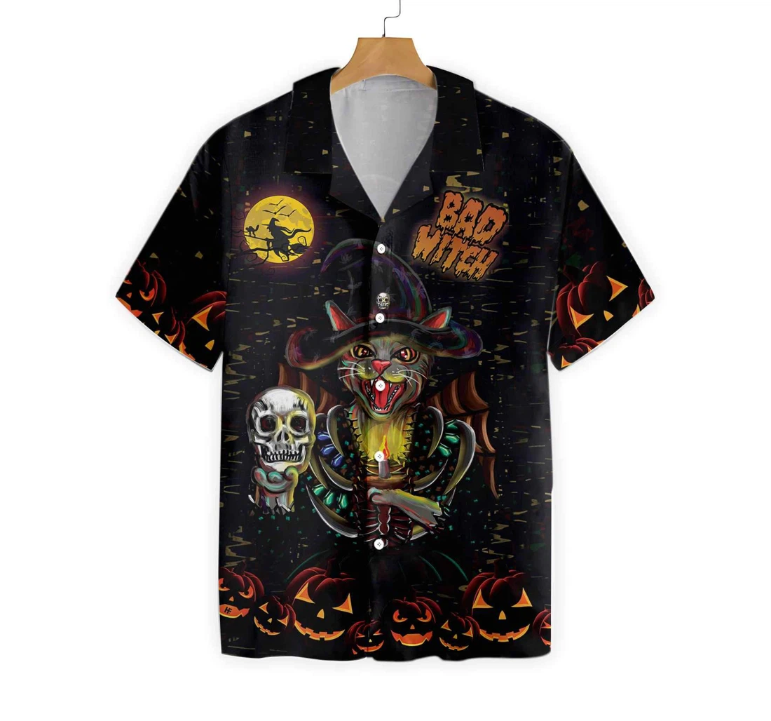 I'm A Bad Witch Cat Hawaiian Shirt, Button Up Aloha Shirt For Men, Women