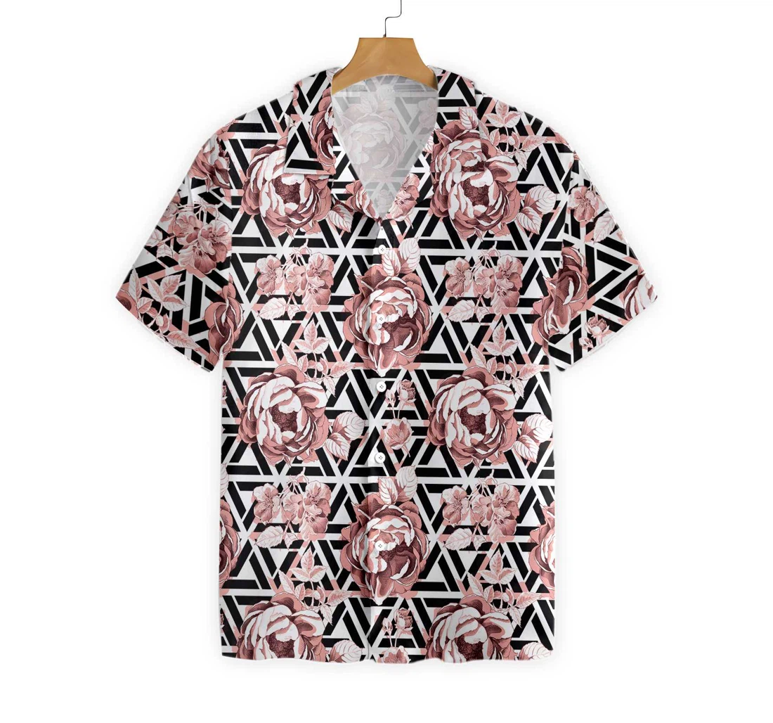 Rose Gold Flowers Hawaiian Shirt, Button Up Aloha Shirt For Men, Women