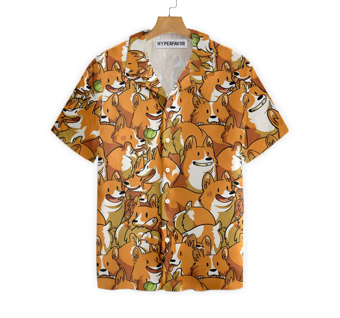 The Corgi Friends Hawaiian Shirt, Button Up Aloha Shirt For Men, Women