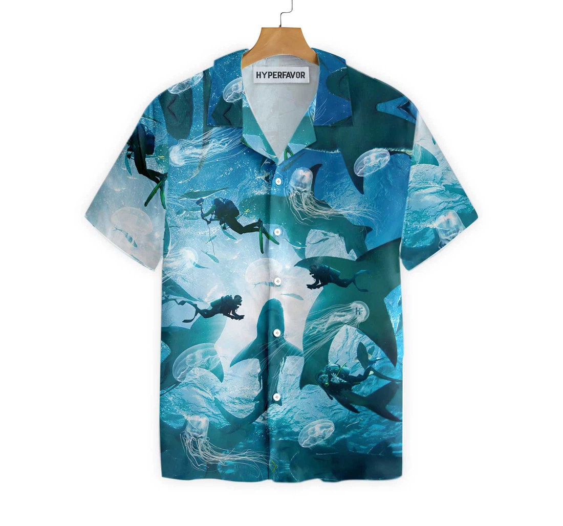 Scuba Diving With Sharks Hawaiian Shirt, Button Up Aloha Shirt For Men, Women