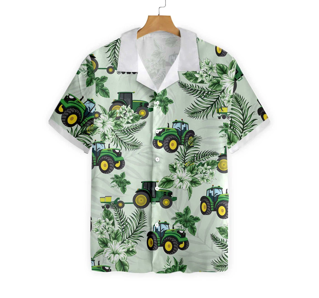 Cool Green Tractor Hawaiian Shirt, Button Up Aloha Shirt For Men, Women