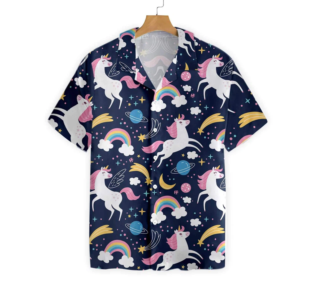 Cheerful Unicorn Hawaiian Shirt, Button Up Aloha Shirt For Men, Women