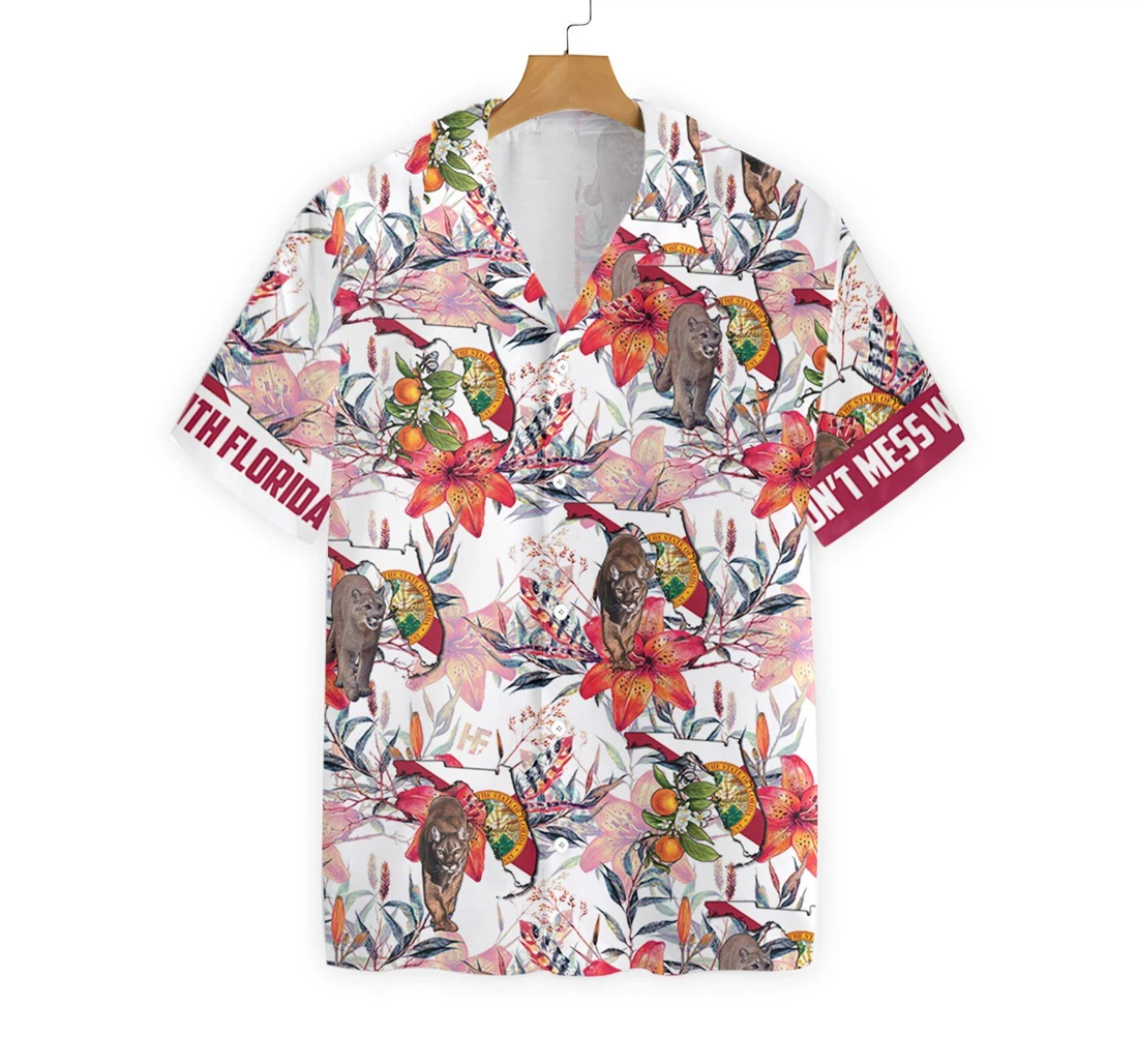 Florida Panther And Orange Blossom Hawaiian Shirt, Button Up Aloha Shirt For Men, Women