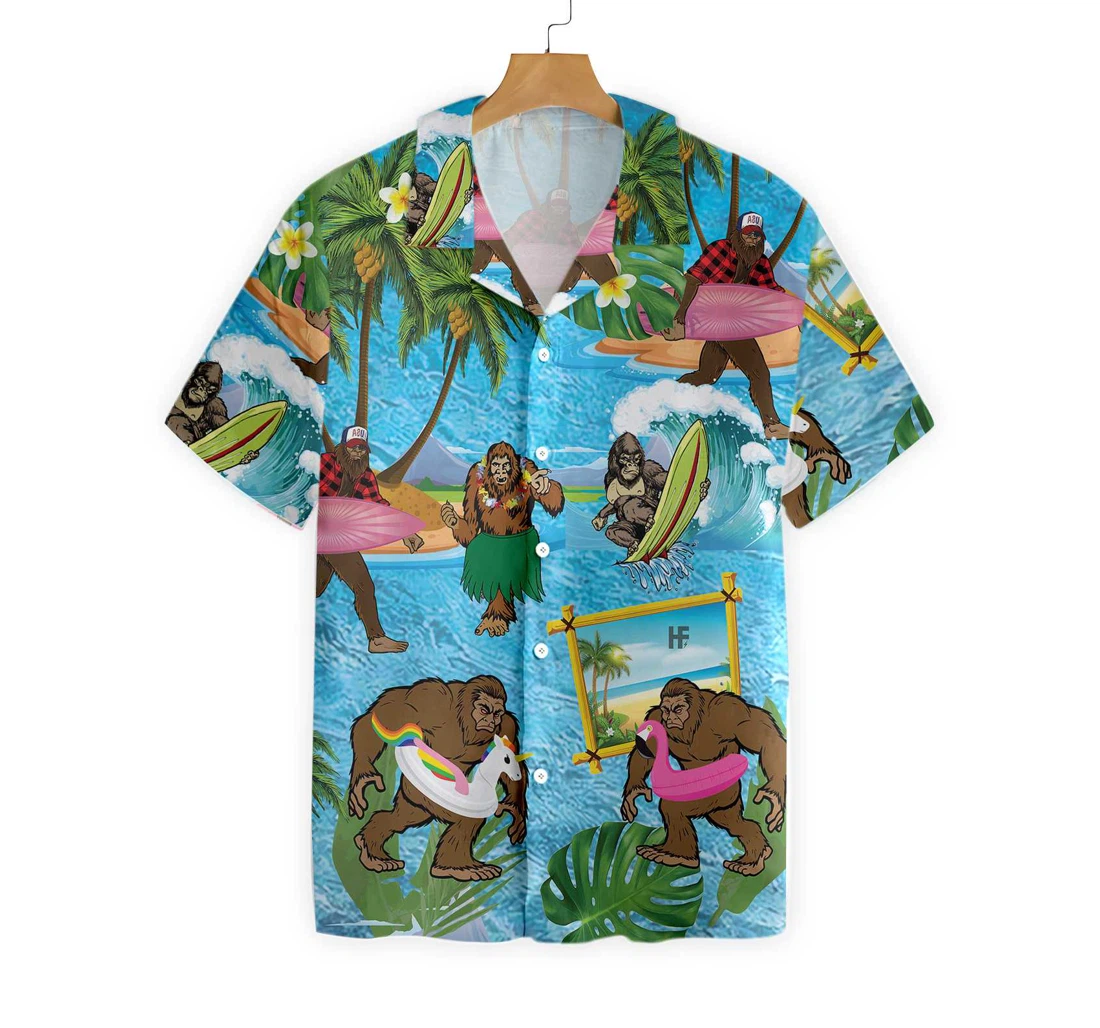 Bigfoot On The Beach Bigfoot Wave Surfing Bigfoot Hawaiian Shirt, Button Up Aloha Shirt For Men, Women