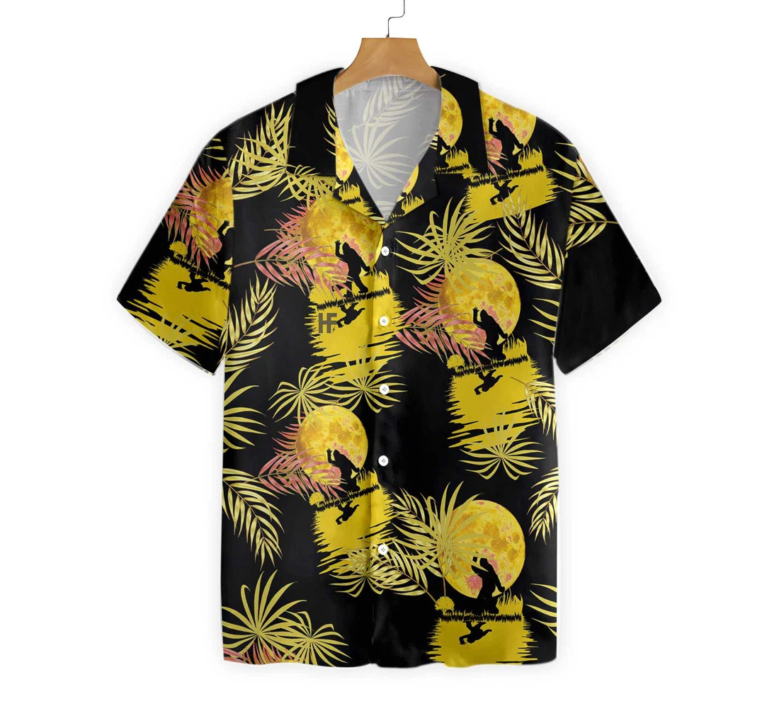 Bigfoot Yellow Moon Bigfoot Black And Yellow Moonlight Bigfoot Hawaiian Shirt, Button Up Aloha Shirt For Men, Women