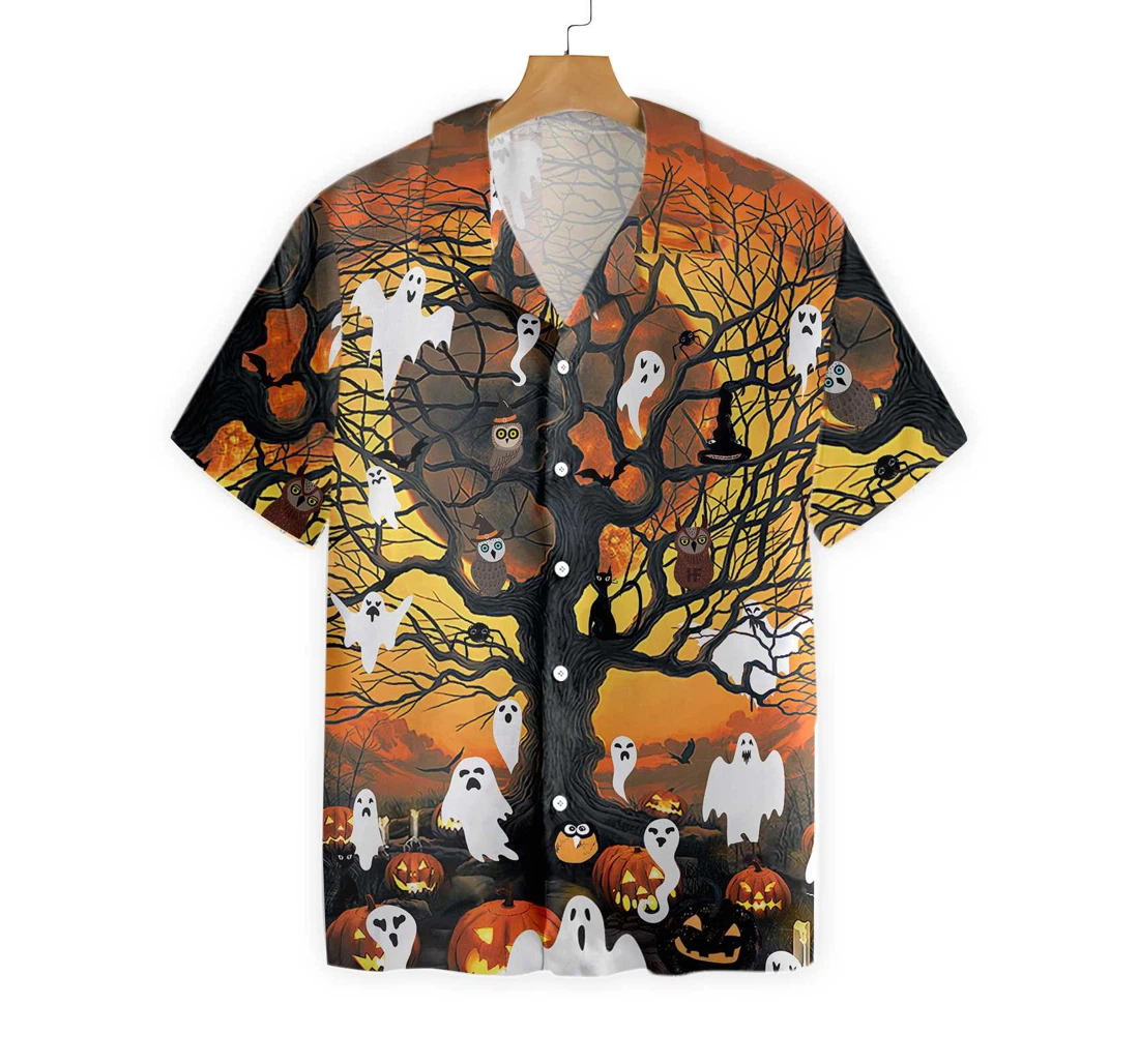 Night Of Pumpkin & Ghost Hawaiian Shirt, Button Up Aloha Shirt For Men, Women