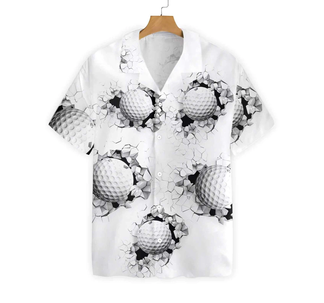 Golf Ball Breaking Through Wall Hawaiian Shirt, Button Up Aloha Shirt For Men, Women