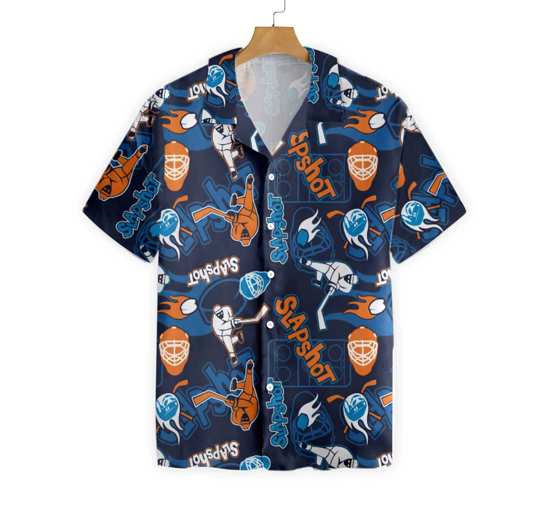 Slapshot Hockey Pattern Hawaiian Shirt, Button Up Aloha Shirt For Men, Women