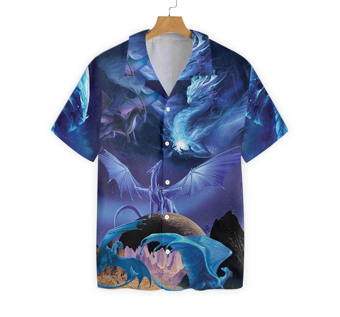 Blue Ice Dragons Art Hawaiian Shirt, Button Up Aloha Shirt For Men, Women