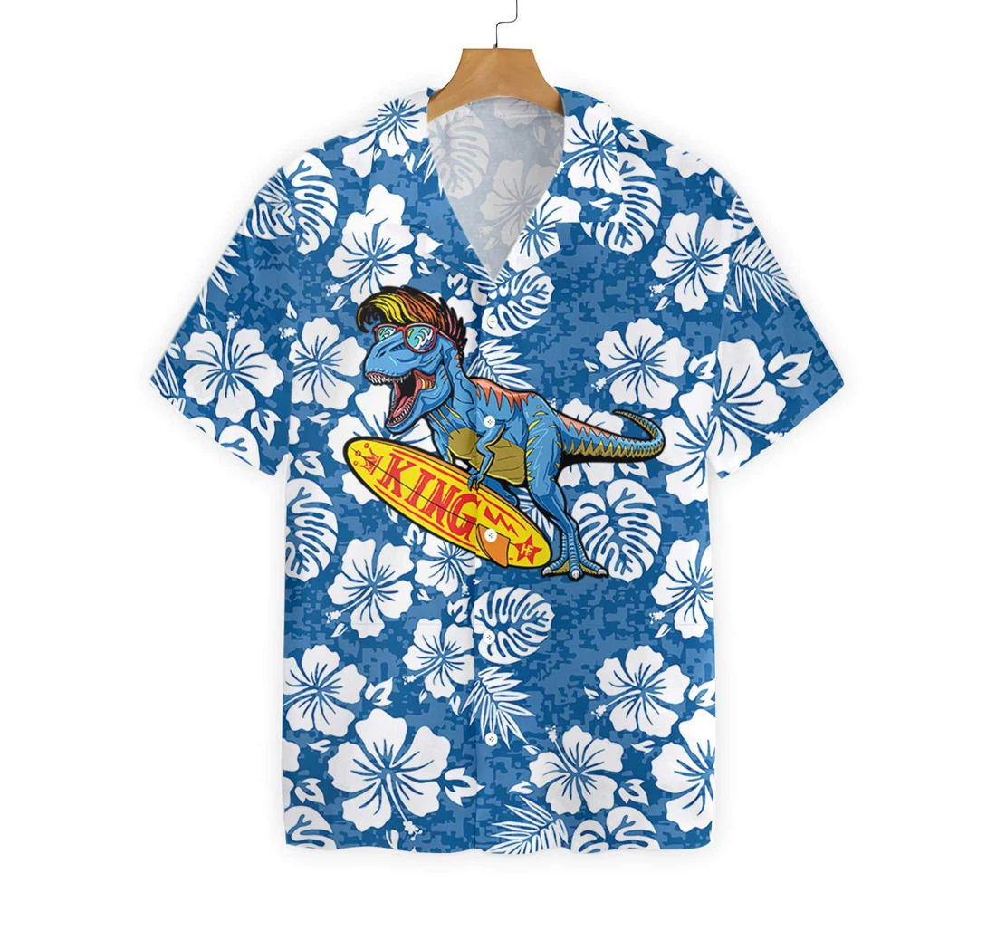 T-rex Catch The Waves Dinosaur Hawaiian Shirt, Button Up Aloha Shirt For Men, Women