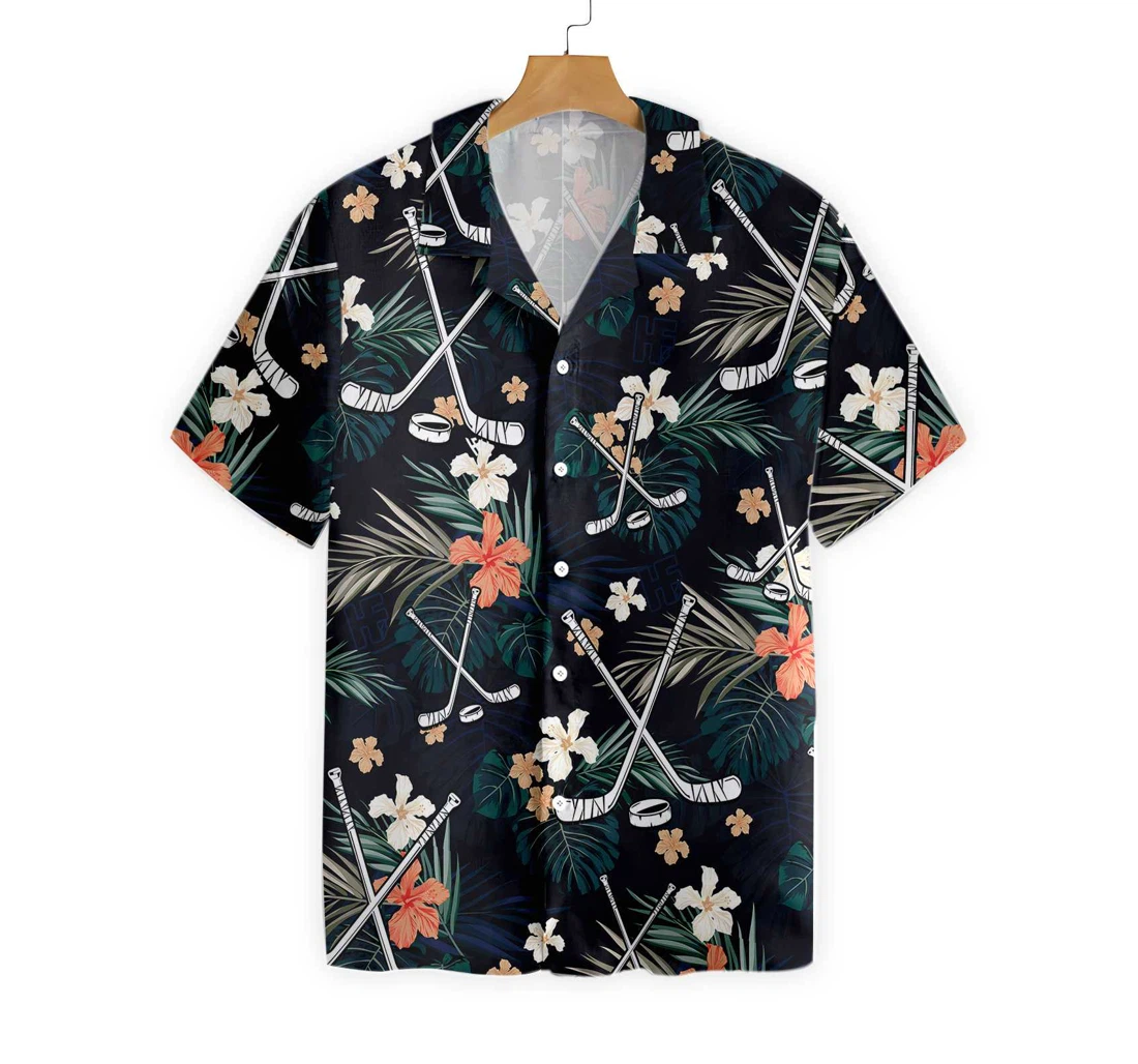 Hockey Black & Blue Hawaiian Shirt, Button Up Aloha Shirt For Men, Women