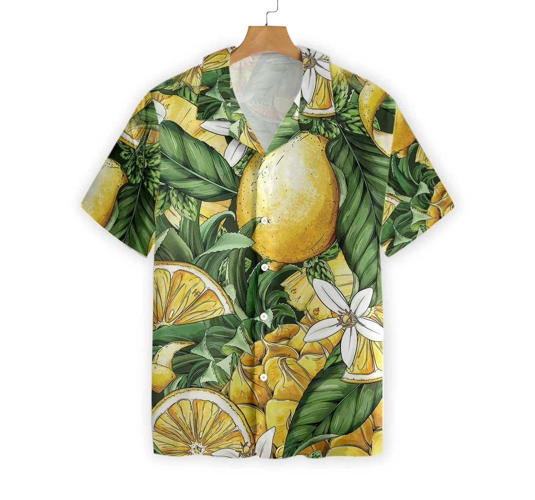 Luxury Lemon & Pineapple Hawaiian Shirt, Button Up Aloha Shirt For Men, Women