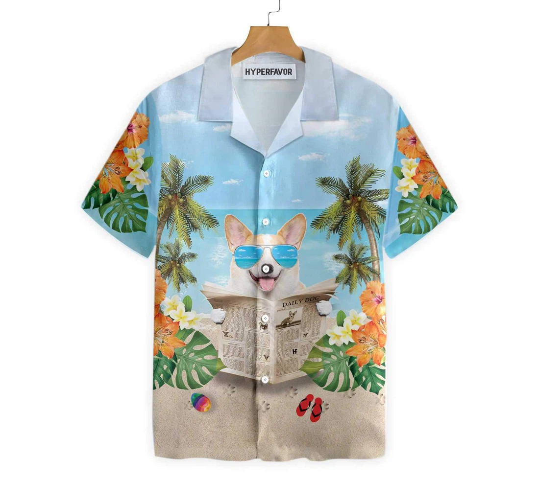 Corgi Wears Sunglasses Hawaiian Shirt, Button Up Aloha Shirt For Men, Women