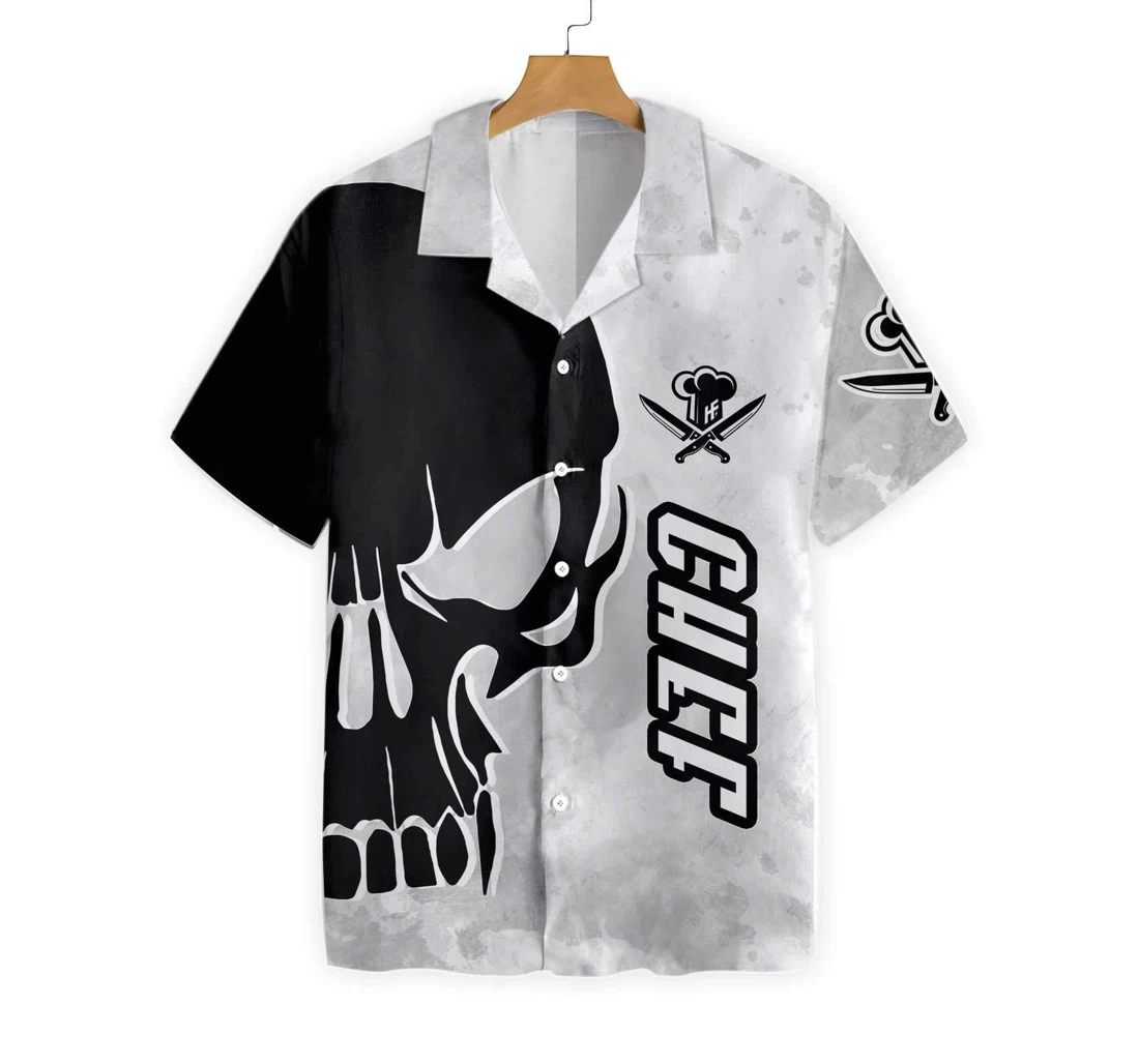 Chef & Knife Skull Hawaiian Shirt, Button Up Aloha Shirt For Men, Women