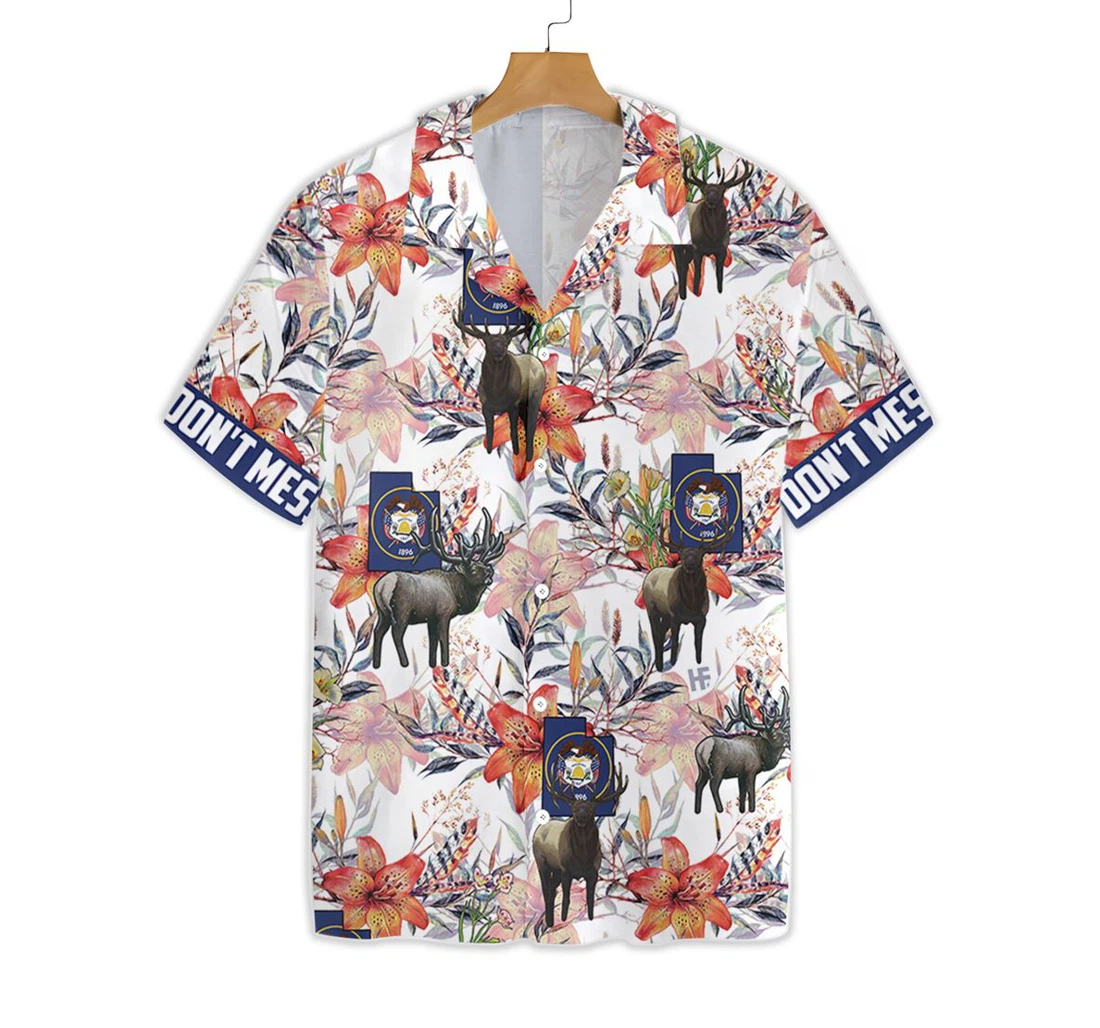 Utah Elk And The Sego Lily Hawaiian Shirt, Button Up Aloha Shirt For Men, Women