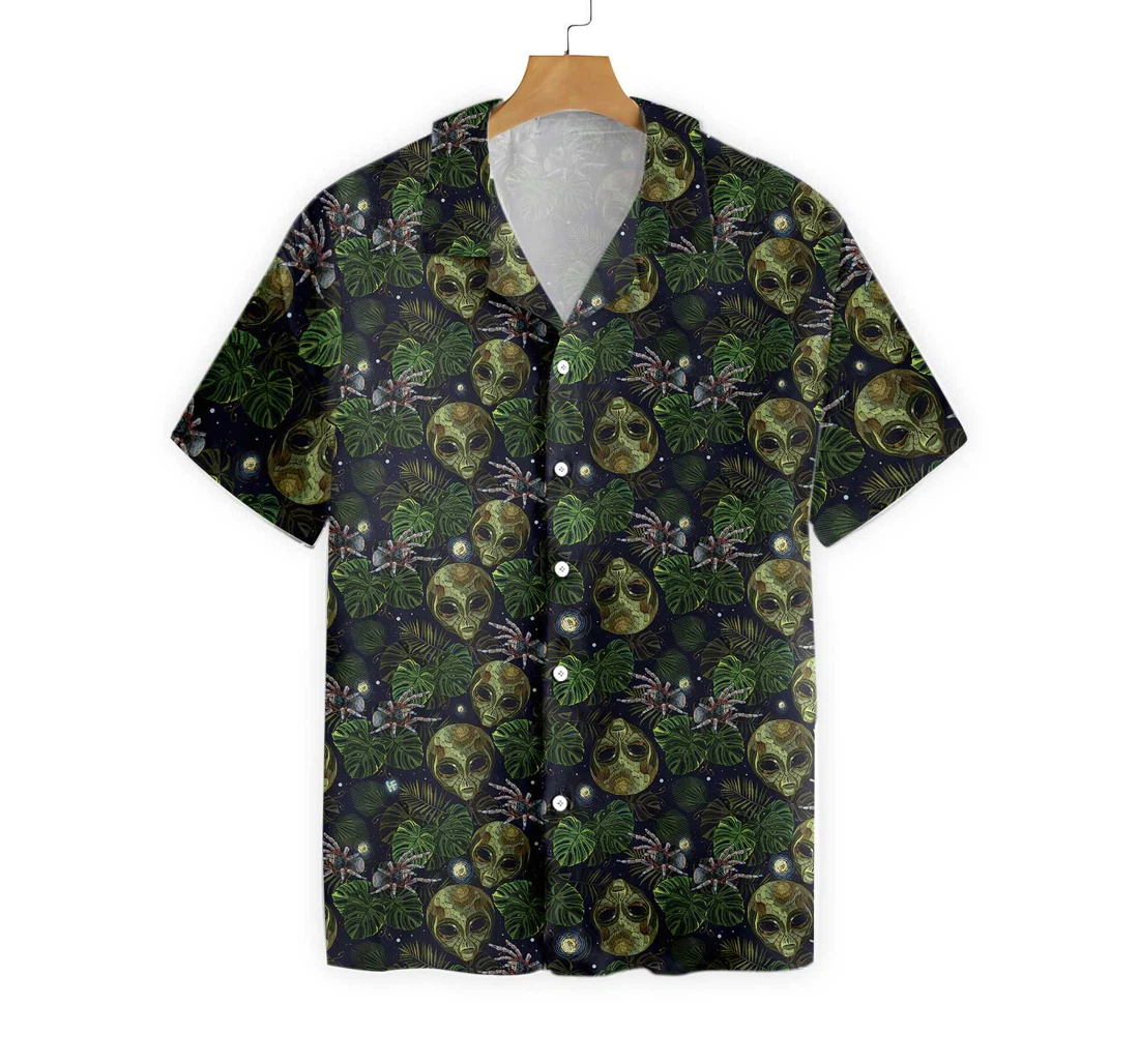 Alien And Spider In Night Forest Hawaiian Shirt, Button Up Aloha Shirt For Men, Women