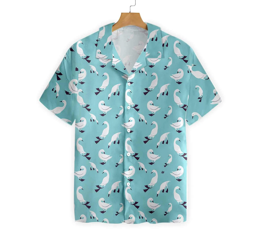 Ducks In Blue Hawaiian Shirt, Button Up Aloha Shirt For Men, Women